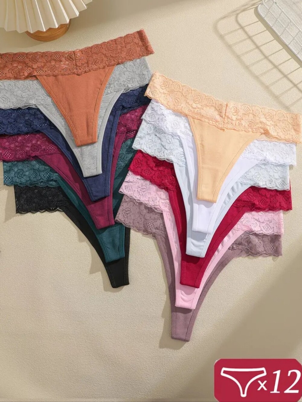 TEMU Cotton/Lace Thongs Pack of 12~SMALL